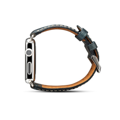 Denior Oil Wax Retro Watch Leather Watch Band for Apple Watch Series 7 45mm / 6 & SE & 5 & 4 44mm / 3 & 2 & 1 42mm (Dark Blue) - Watch Bands by Denior | Online Shopping UK | buy2fix