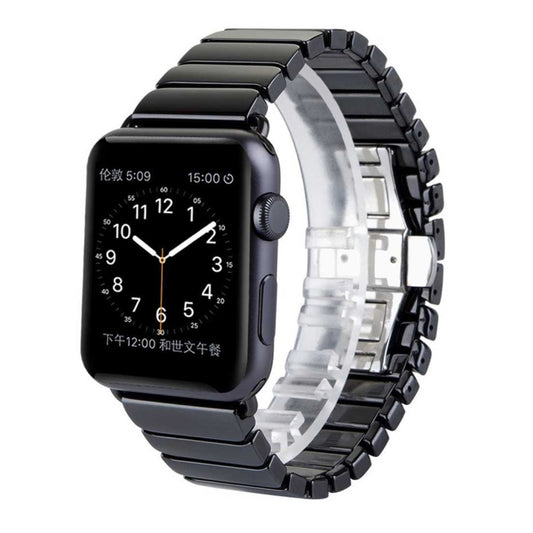 For Apple Watch Ultra 49mm&Watch Ultra 2 49mm / Series 10 46mm / 9&8&7 45mm / SE 3&SE 2&6&SE&5&4 44mm / 3&2&1 42mm Delicate Ceramics Wrist Watch Band(Black) by buy2fix