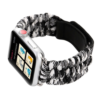Magic Paste Genuine Leather Umbrella Rope Nylon Wrist Watch Band with and Stainless Steel Buckle for Apple Watch Series 10 42mm / 9&8&7 41mm / SE 3&SE 2&6&SE&5&4 40mm / 3&2&1 38mm(Black White) by buy2fix