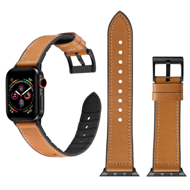 Solid Color TPU + Stainless Steel Watch Band for Apple Watch Series 7 45mm / 6 & SE & 5 & 4 44mm / 3 & 2 & 1 42mm(Brown) by buy2fix