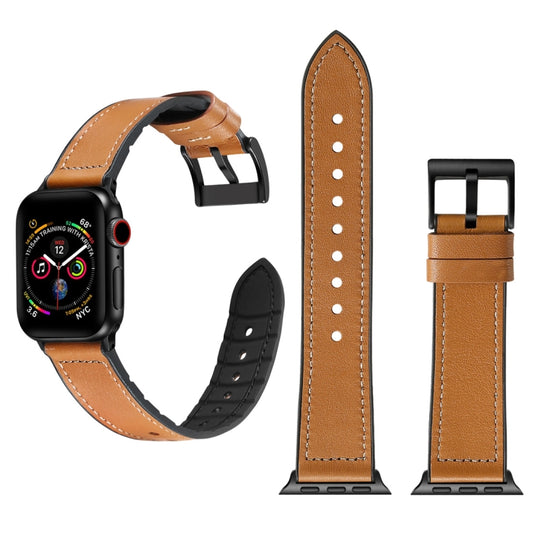 Solid Color TPU + Stainless Steel Watch Band for Apple Watch Series 7 45mm / 6 & SE & 5 & 4 44mm / 3 & 2 & 1 42mm(Brown) by buy2fix