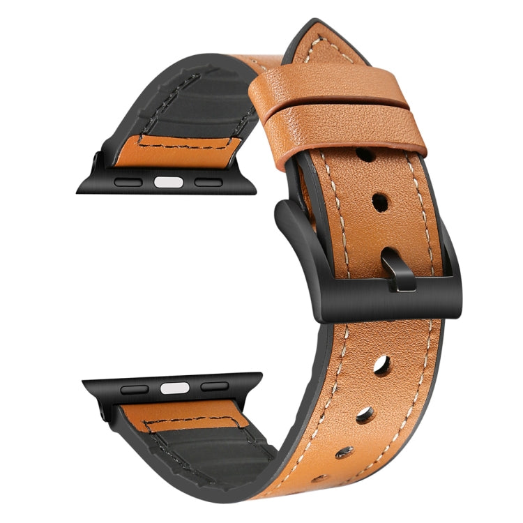 Solid Color TPU + Stainless Steel Watch Band for Apple Watch Series 7 45mm / 6 & SE & 5 & 4 44mm / 3 & 2 & 1 42mm(Brown) by buy2fix