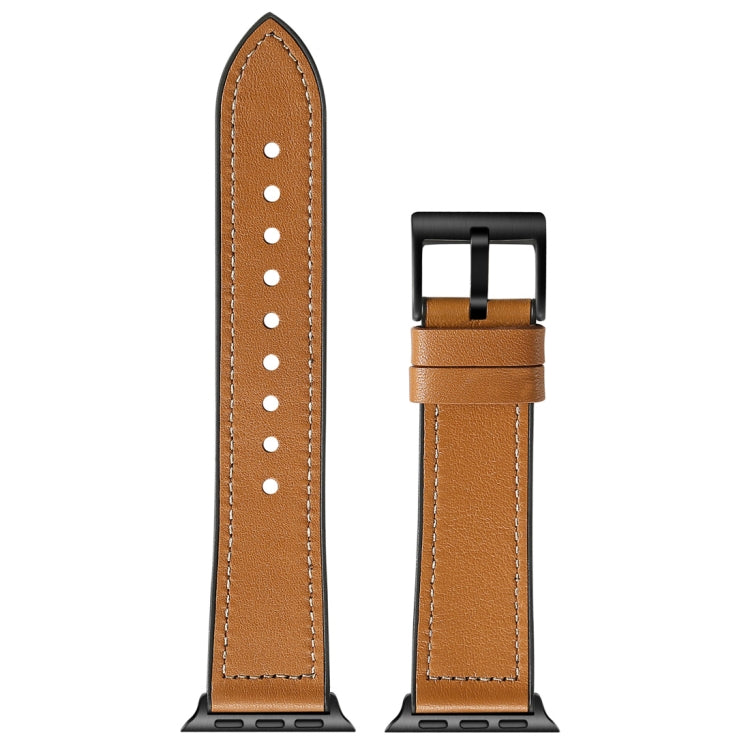 Solid Color TPU + Stainless Steel Watch Band for Apple Watch Series 7 45mm / 6 & SE & 5 & 4 44mm / 3 & 2 & 1 42mm(Brown) by buy2fix