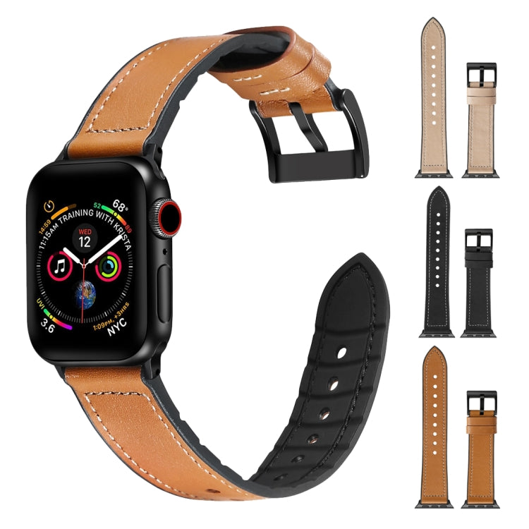 Solid Color TPU + Stainless Steel Watch Band for Apple Watch Series 7 45mm / 6 & SE & 5 & 4 44mm / 3 & 2 & 1 42mm(Brown) by buy2fix