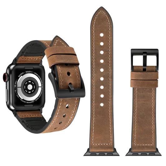 Crazy Horse Texture TPU + Stainless Steel Watch Band for Apple Watch Series 3 & 2 & 1 38mm(Brown) by buy2fix