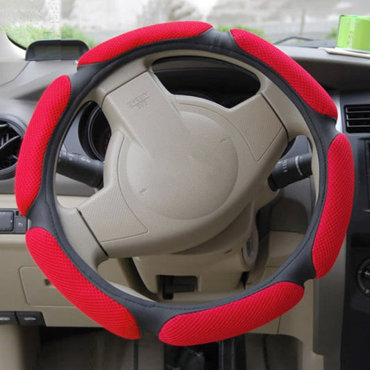 Sandwich Steering Wheel Cover (Colour: Red and white glue, Adaptation Steering wheel diameter: 38cm) by buy2fix