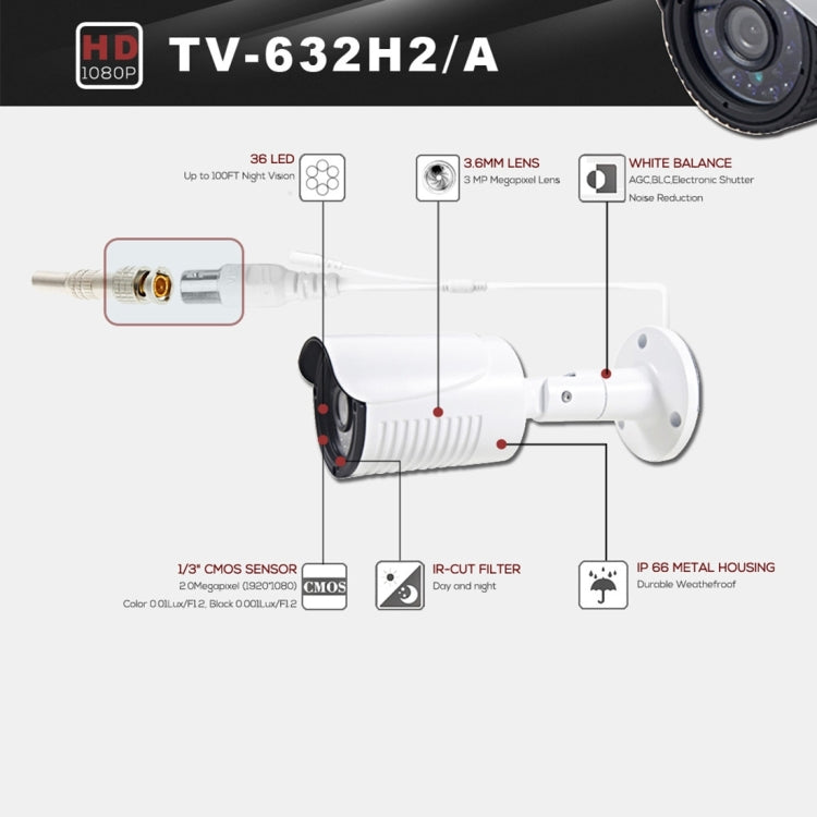 632A CE & RoHS Certificated Waterproof 3.6mm 3MP Lens AHD Camera with 36 IR LED, Support Night Vision & White Balance - Bullet Camera by buy2fix | Online Shopping UK | buy2fix