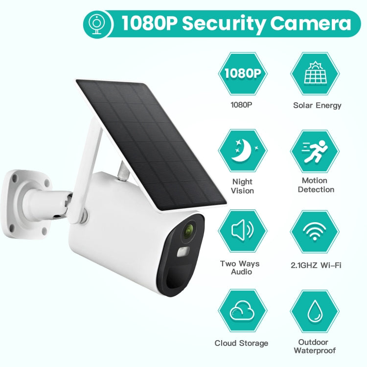 T20 1080P Full HD Solar Powered WiFi Camera, Support Motion Detection, Night Vision, Two Way Audio, TF Card - Wireless Camera by buy2fix | Online Shopping UK | buy2fix