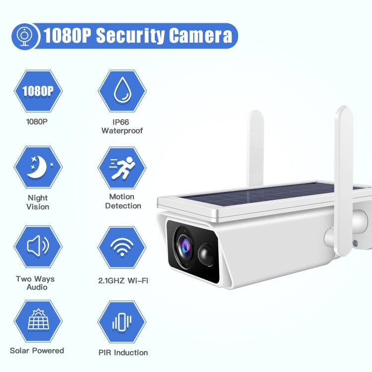 T13-2 1080P HD Solar Powered 2.4GHz WiFi Security Camera with Battery, Support Motion Detection, Night Vision, Two Way Audio, TF Card - Wireless Camera by buy2fix | Online Shopping UK | buy2fix
