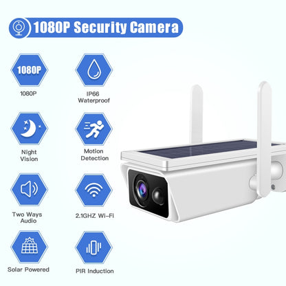 T13-2 1080P HD Solar Powered 2.4GHz WiFi Security Camera with Battery, Support Motion Detection, Night Vision, Two Way Audio, TF Card - Wireless Camera by buy2fix | Online Shopping UK | buy2fix