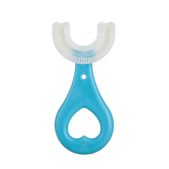 U-shaped Children Baby Hand-held Soft Toothbrush Brushing Artifact for 2-6 Years Old, Style: Heart Shape(Blue)