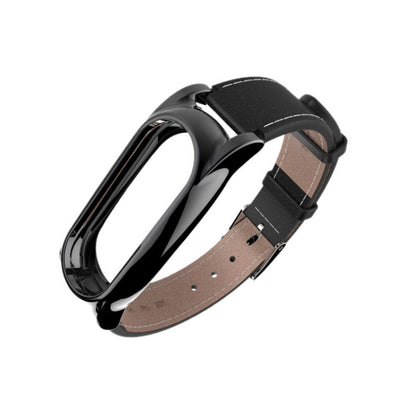 Mijobs Screwless Magnetic Case Top-grain Leather Watch Band for Xiaomi Mi Band 3 & 4 & 5 & 6, Host not Included - Watch Bands by buy2fix | Online Shopping UK | buy2fix