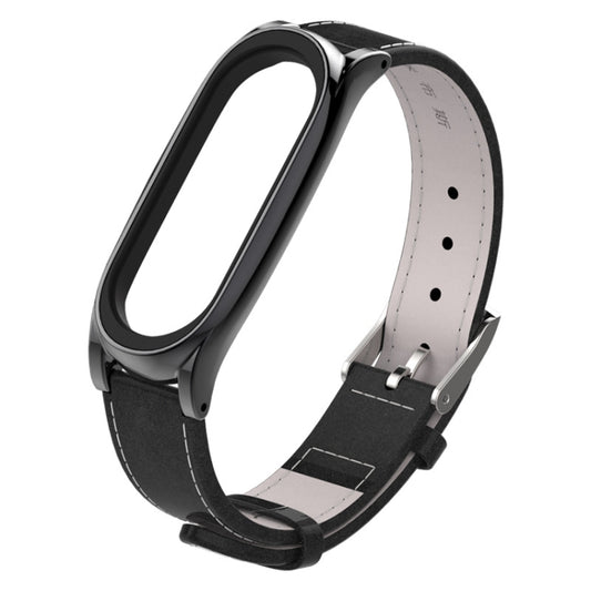 Mijobs Screwless Magnetic Case Top-grain Leather Watch Band for Xiaomi Mi Band 3 & 4 & 5 & 6, Host not Included - Watch Bands by buy2fix | Online Shopping UK | buy2fix