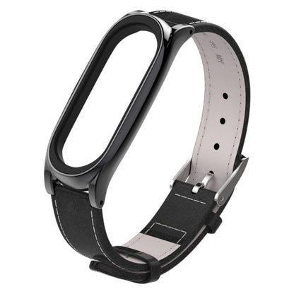 Mijobs Screwless Magnetic Case Top-grain Leather Watch Band for Xiaomi Mi Band 3 & 4 & 5 & 6, Host not Included - Watch Bands by buy2fix | Online Shopping UK | buy2fix
