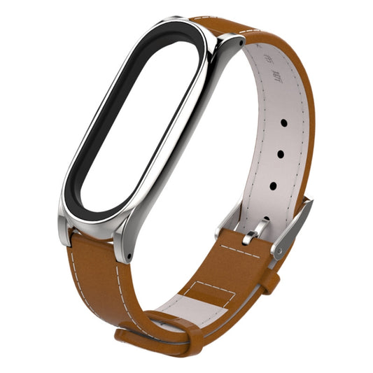 Mijobs Screwless Magnetic Case Top-grain Leather Watch Band for Xiaomi Mi Band 3 & 4 & 5 & 6, Host not Included - Watch Bands by buy2fix | Online Shopping UK | buy2fix