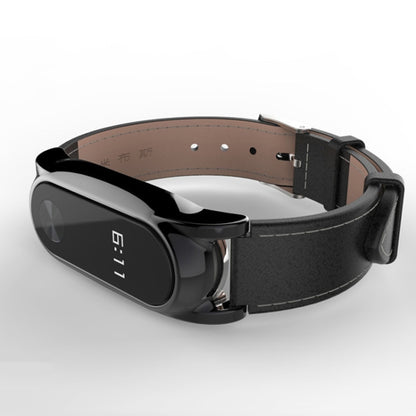 Mijobs Screwless Magnetic Case Top-grain Leather Watch Band for Xiaomi Mi Band 3 & 4 & 5 & 6, Host not Included - Watch Bands by buy2fix | Online Shopping UK | buy2fix