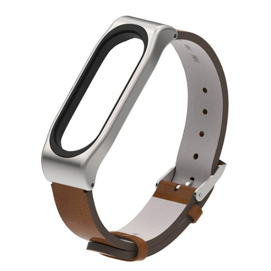 Mijobs Screwless Metal Case PU Leather Watch Band for Xiaomi Mi Band 3 & 4 & 5 & 6, Host not Included - Watch Bands by buy2fix | Online Shopping UK | buy2fix