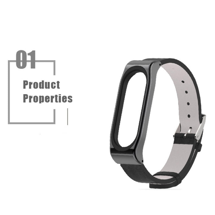 Mijobs Screwless Metal Case PU Leather Watch Band for Xiaomi Mi Band 3 & 4 & 5 & 6, Host not Included - Watch Bands by buy2fix | Online Shopping UK | buy2fix