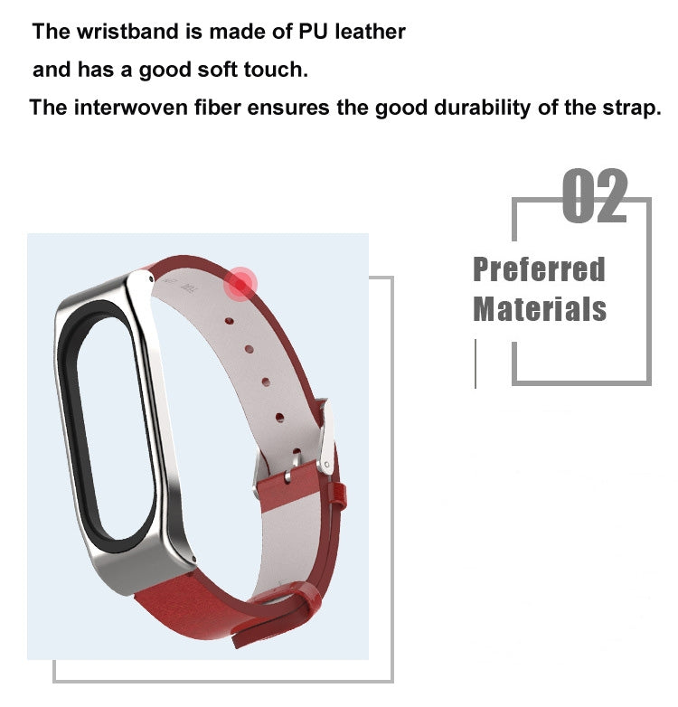 Mijobs Screwless Metal Case PU Leather Watch Band for Xiaomi Mi Band 3 & 4 & 5 & 6, Host not Included - Watch Bands by buy2fix | Online Shopping UK | buy2fix