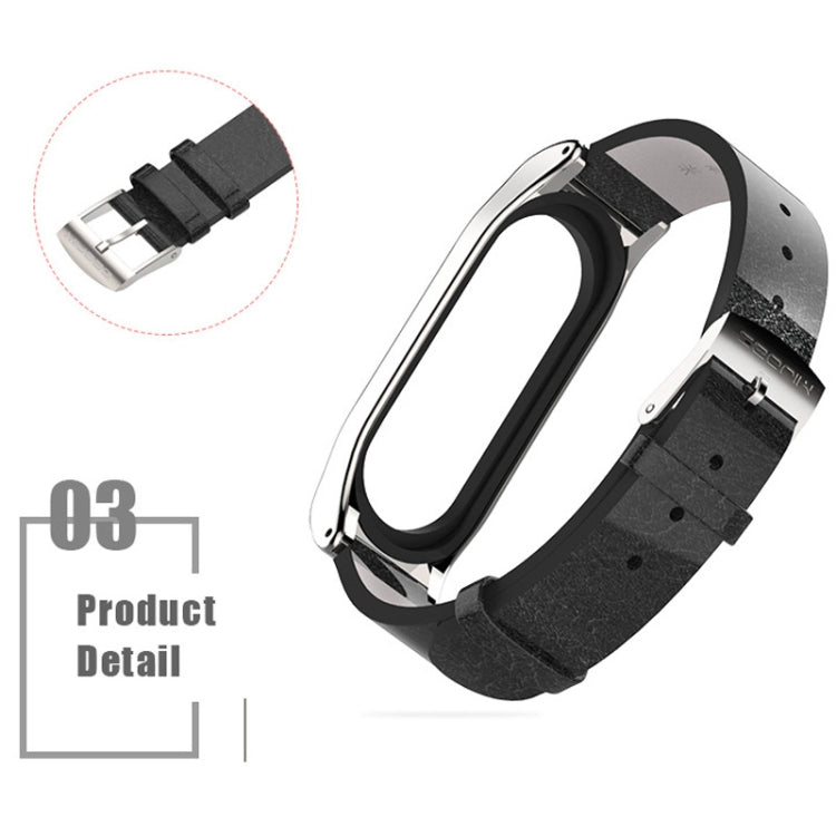 Mijobs Screwless Metal Case PU Leather Watch Band for Xiaomi Mi Band 3 & 4 & 5 & 6, Host not Included - Watch Bands by buy2fix | Online Shopping UK | buy2fix