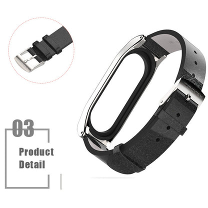 Mijobs Screwless Metal Case PU Leather Watch Band for Xiaomi Mi Band 3 & 4 & 5 & 6, Host not Included - Watch Bands by buy2fix | Online Shopping UK | buy2fix