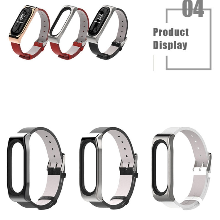 Mijobs Screwless Metal Case PU Leather Watch Band for Xiaomi Mi Band 3 & 4 & 5 & 6, Host not Included - Watch Bands by buy2fix | Online Shopping UK | buy2fix
