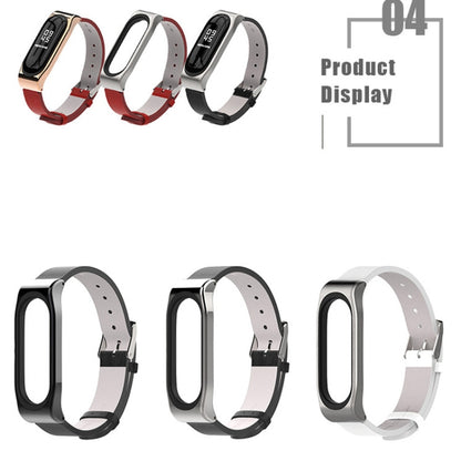 Mijobs Screwless Metal Case PU Leather Watch Band for Xiaomi Mi Band 3 & 4 & 5 & 6, Host not Included - Watch Bands by buy2fix | Online Shopping UK | buy2fix
