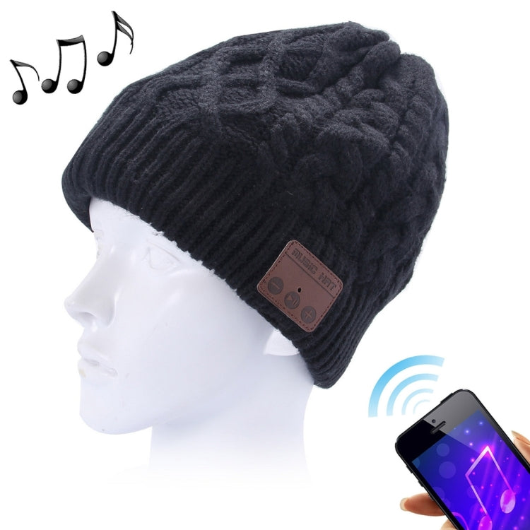 Wavy Textured Knitted Bluetooth Headset Warm Winter Beanie Hat with Mic for Boy & Girl & Adults(Black) by buy2fix