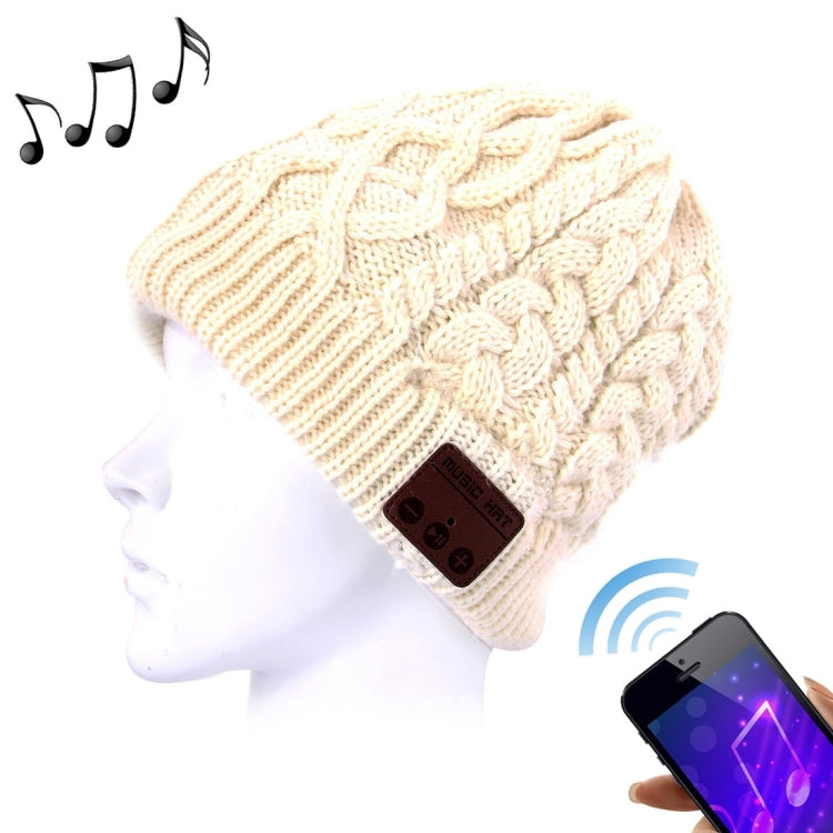 Wavy Textured Knitted Bluetooth Headset Warm Winter Beanie Hat with Mic for Boy & Girl & Adults(White) by buy2fix