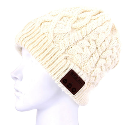 Wavy Textured Knitted Bluetooth Headset Warm Winter Beanie Hat with Mic for Boy & Girl & Adults(White) by buy2fix