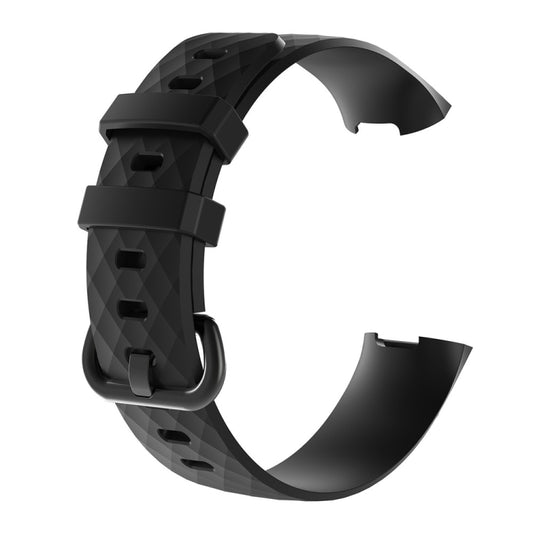 Diamond Pattern Silicone Watch Band for Fitbit Charge 3, Size: 210x18mm(Black) - Watch Bands by buy2fix | Online Shopping UK | buy2fix