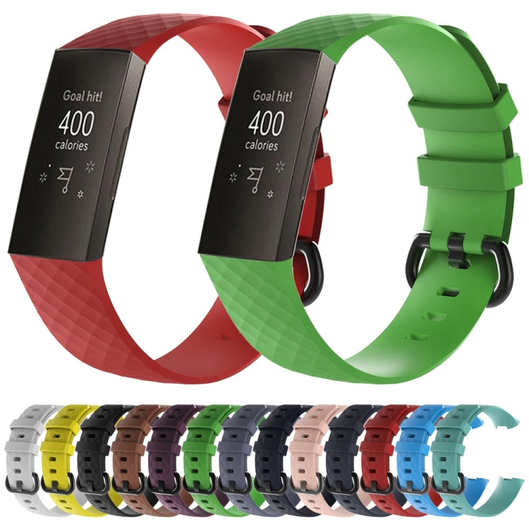 Diamond Pattern Silicone Watch Band for Fitbit Charge 3, Size: 210x18mm(Black) - Watch Bands by buy2fix | Online Shopping UK | buy2fix