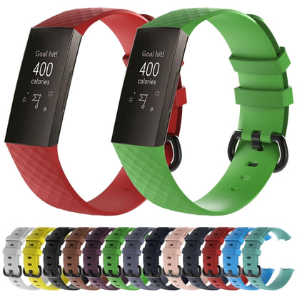 Diamond Pattern Silicone Watch Band for Fitbit Charge 3, Size: 210x18mm(Black) - Watch Bands by buy2fix | Online Shopping UK | buy2fix