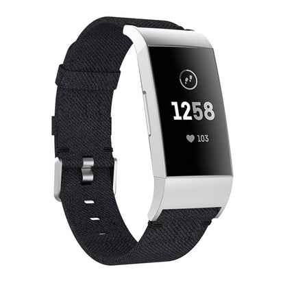 Woven Vanvas Nylon Watch Band for Fitbit Charge 3(Black) - Watch Bands by buy2fix | Online Shopping UK | buy2fix