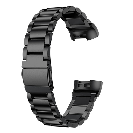 Three Beads Slingshot Buckle Solid Stainless Steel Watch Band for Fitbit Charge 3(Black) - Watch Bands by buy2fix | Online Shopping UK | buy2fix