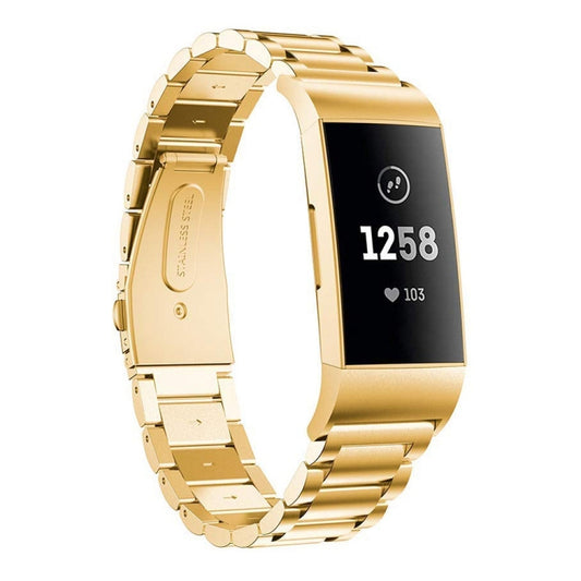 Three Beads Slingshot Buckle Solid Stainless Steel Watch Band for Fitbit Charge 3(Gold) - Watch Bands by buy2fix | Online Shopping UK | buy2fix