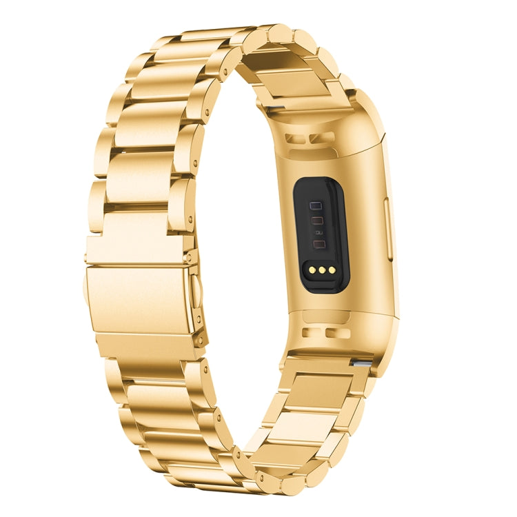Three Beads Slingshot Buckle Solid Stainless Steel Watch Band for Fitbit Charge 3(Gold) - Watch Bands by buy2fix | Online Shopping UK | buy2fix