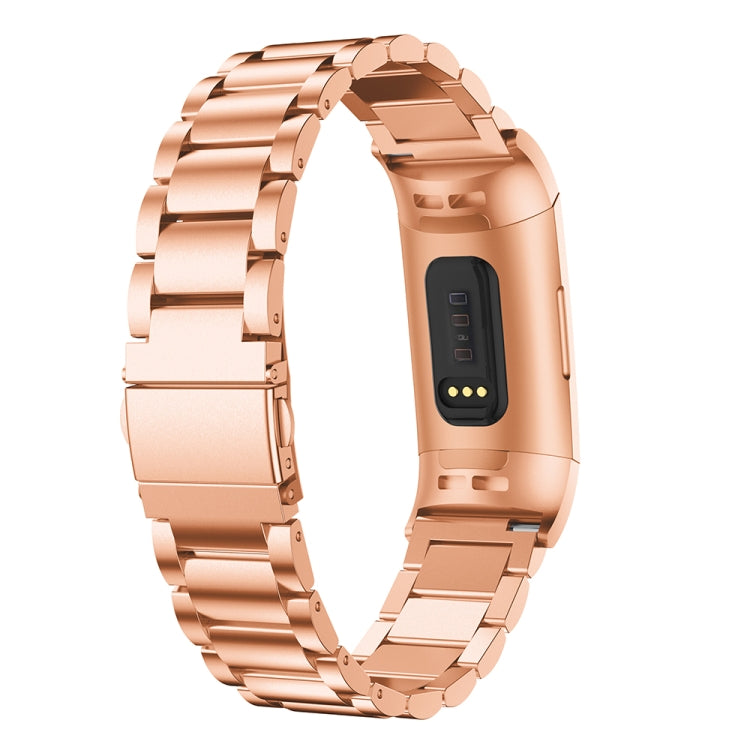 Three Beads Slingshot Buckle Solid Stainless Steel Watch Band for Fitbit Charge 3(Rose Gold) - Watch Bands by buy2fix | Online Shopping UK | buy2fix