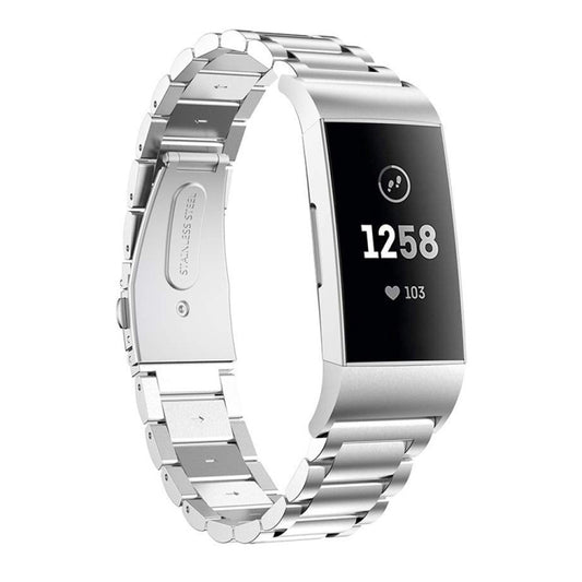 Three Beads Slingshot Buckle Solid Stainless Steel Watch Band for Fitbit Charge 3(Silver) - Watch Bands by buy2fix | Online Shopping UK | buy2fix