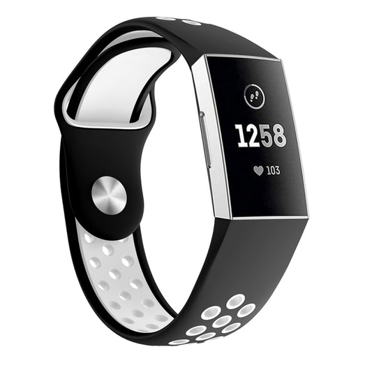 Two-color Round Hole Silicone Watch Band for Fitbit Charge 3, Watch Band Size:130-195mm(White) - Watch Bands by buy2fix | Online Shopping UK | buy2fix
