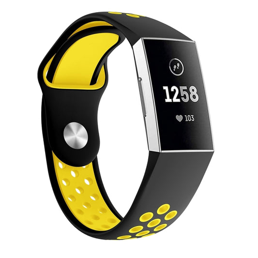 Two-color Round Hole Silicone Watch Band for Fitbit Charge 3, Watch Band Size:130-195mm(Yellow) - Watch Bands by buy2fix | Online Shopping UK | buy2fix