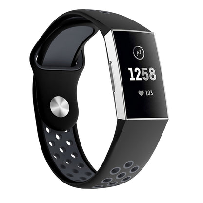 Two-color Round Hole Silicone Watch Band for Fitbit Charge 3, Watch Band Size:145-210mm(Grey) - Watch Bands by buy2fix | Online Shopping UK | buy2fix