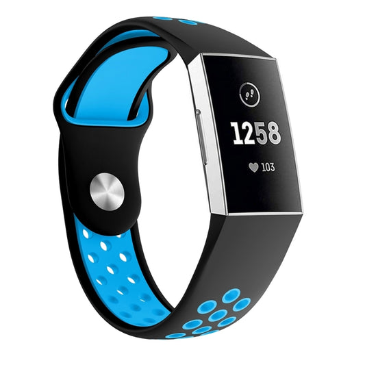 Two-color Round Hole Silicone Watch Band for Fitbit Charge 3, Watch Band Size:145-210mm(Blue) - Watch Bands by buy2fix | Online Shopping UK | buy2fix