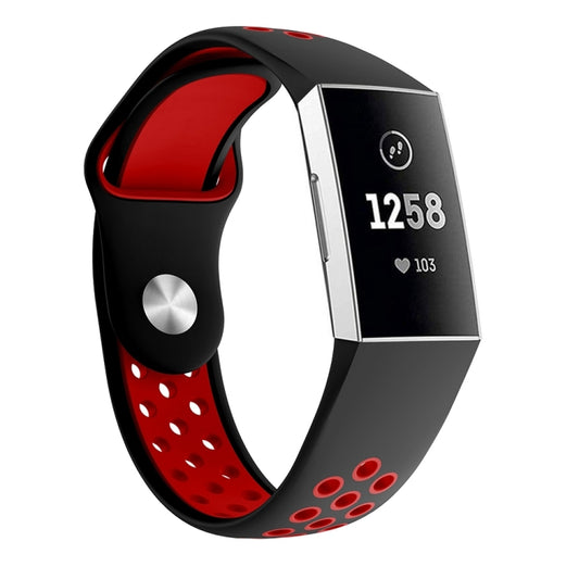Two-color Round Hole Silicone Watch Band for Fitbit Charge 3, Watch Band Size:145-210mm(Red) - Watch Bands by buy2fix | Online Shopping UK | buy2fix