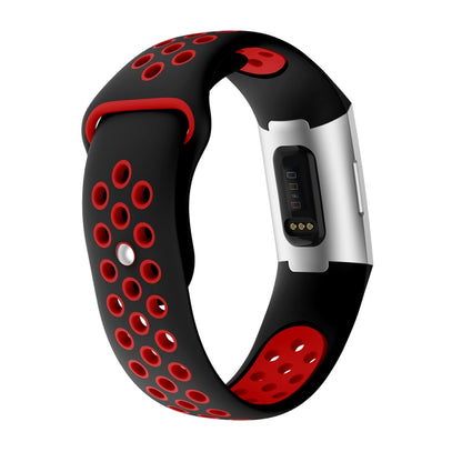 Two-color Round Hole Silicone Watch Band for Fitbit Charge 3, Watch Band Size:145-210mm(Red) - Watch Bands by buy2fix | Online Shopping UK | buy2fix
