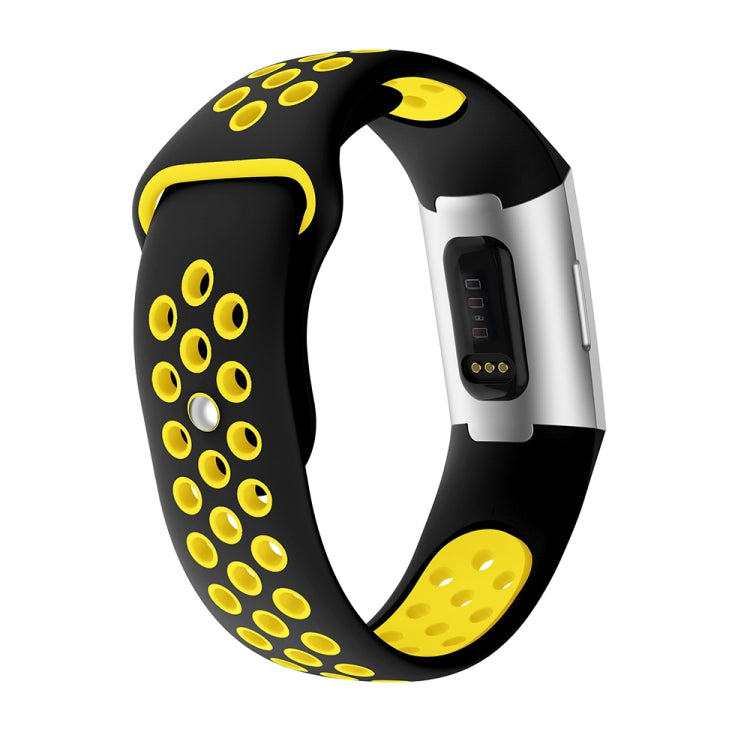 Two-color Round Hole Silicone Watch Band for Fitbit Charge 3, Watch Band Size:145-210mm(Yellow) - Watch Bands by buy2fix | Online Shopping UK | buy2fix