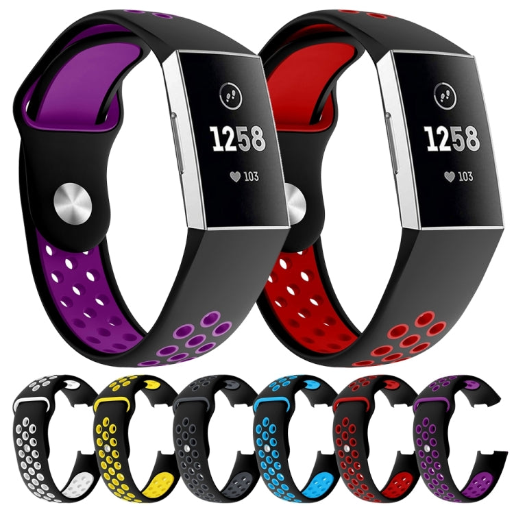 Two-color Round Hole Silicone Watch Band for Fitbit Charge 3, Watch Band Size:145-210mm(Grey) - Watch Bands by buy2fix | Online Shopping UK | buy2fix