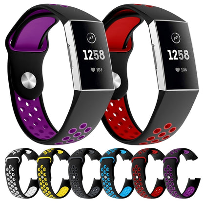 Two-color Round Hole Silicone Watch Band for Fitbit Charge 3, Watch Band Size:145-210mm(Grey) - Watch Bands by buy2fix | Online Shopping UK | buy2fix