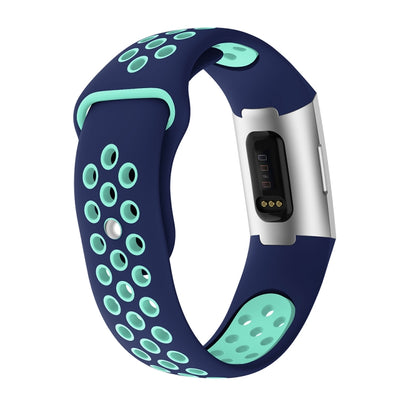 Two-color Round Hole Silicone Watch Band for Fitbit Charge 3, Watch Band Size:145-210mm(Blue Green) - Watch Bands by buy2fix | Online Shopping UK | buy2fix