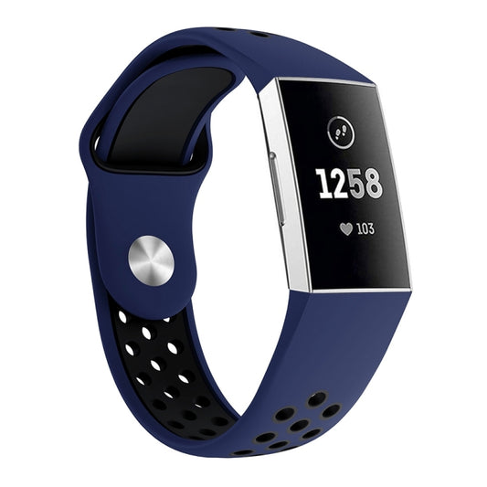 Two-color Round Hole Silicone Watch Band for Fitbit Charge 3, Watch Band Size:145-210mm(Black Blue) - Watch Bands by buy2fix | Online Shopping UK | buy2fix